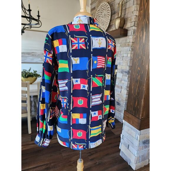 Vintage‎ Liz Claiborne Woman's Size 10  Long Sleeve Button Down Flags Blouse - Picture 6 of 7